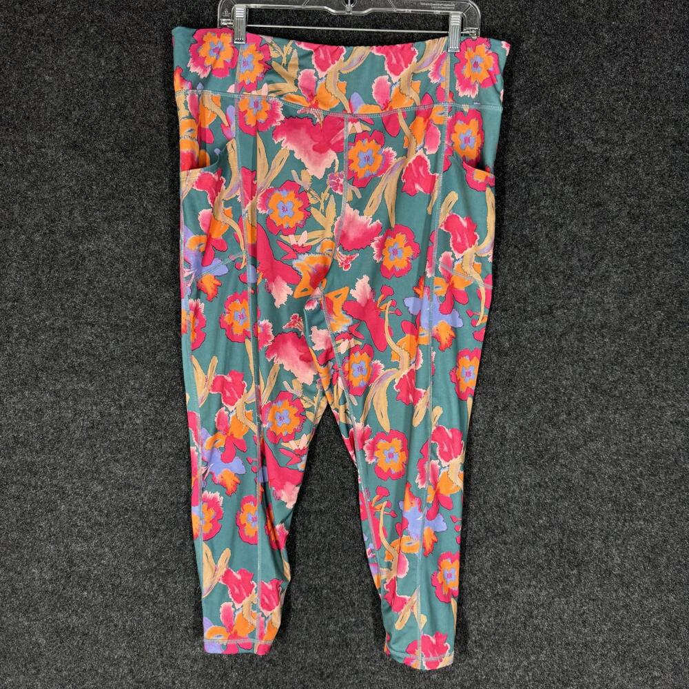 Pro Player Activewear Leggings Women 2X Plus Floral High Rise Capri Pockets